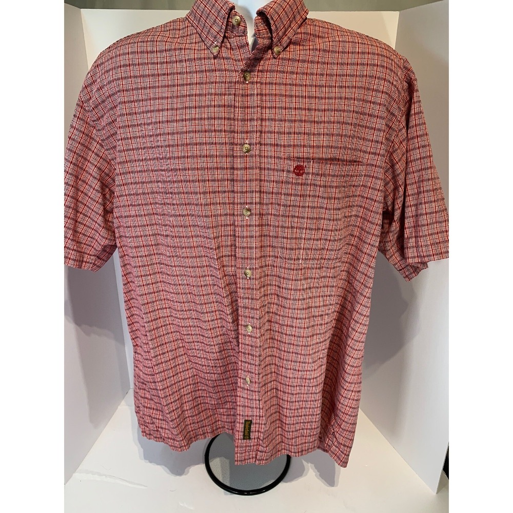 Timberland Mens Large‎ Red Button Front Short Sleeve Shirt